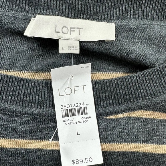 NWT LOFT Wool Blend Striped Swing Sweater Dress Size Large Long Sleeves Brown - Picture 5 of 9